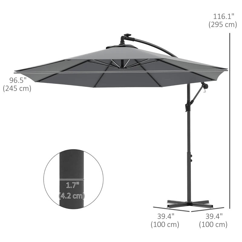 10ft Outdoor Offset Cantilever Patio Umbrella with Solar LED Lights - Grey