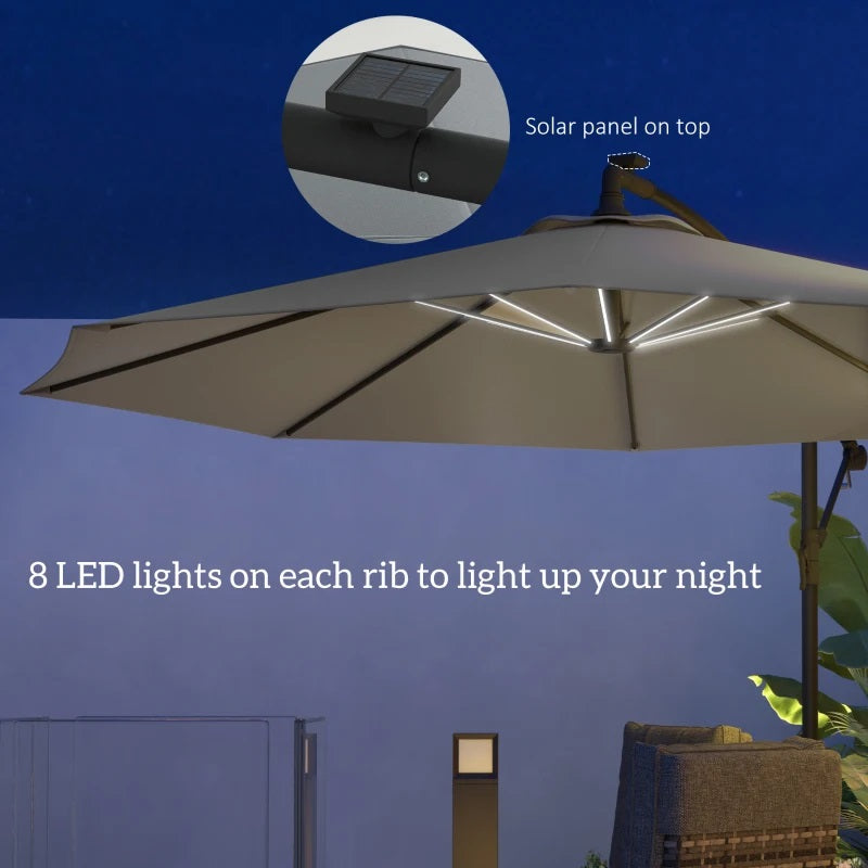 10ft Outdoor Offset Cantilever Patio Umbrella with Solar LED Lights - Grey