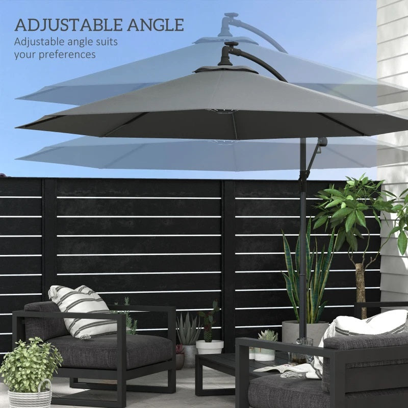 10ft Outdoor Offset Cantilever Patio Umbrella with Solar LED Lights - Grey