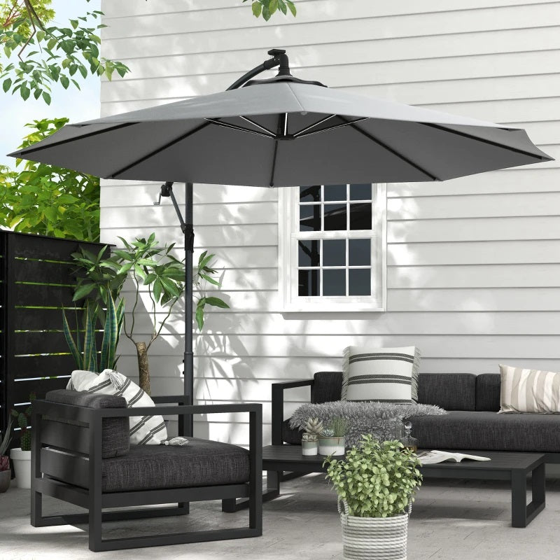 10ft Outdoor Offset Cantilever Patio Umbrella with Solar LED Lights - Grey