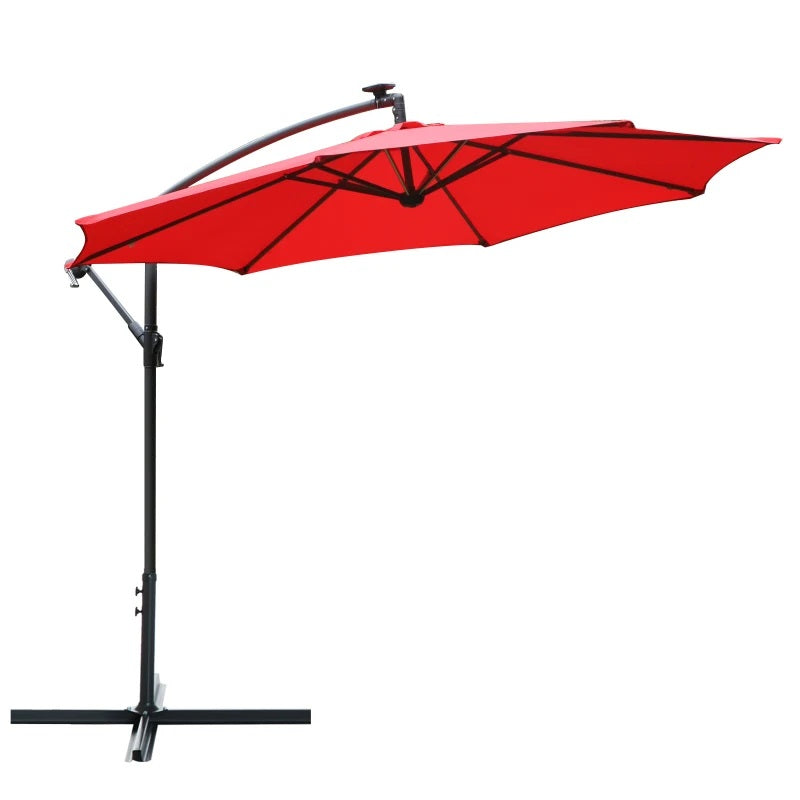 10ft Outdoor Offset Cantilever Patio Umbrella with Solar LED Lights - Red