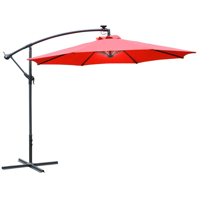 10ft Outdoor Offset Cantilever Patio Umbrella with Solar LED Lights - Red