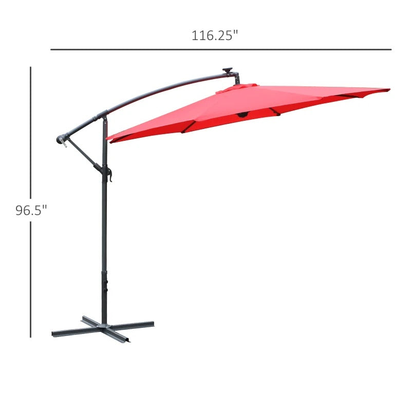 10ft Outdoor Offset Cantilever Patio Umbrella with Solar LED Lights - Red