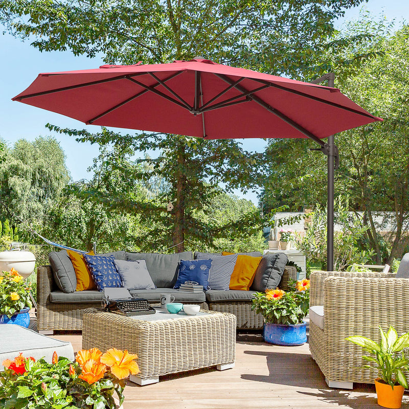 Patio Umbrellas, 10ft Cantilever Patio Umbrella Offset with 360° Rotation and Crank Open - Wine Red - Seasonal Overstock