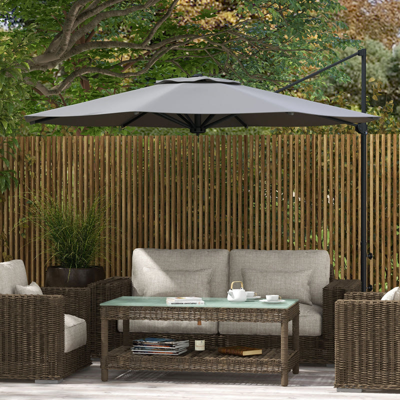 Patio Umbrellas, 10ft Cantilever Patio Umbrella Offset Aluminum Pole with 360° Rotation, Tilt and Crank Open - Grey - Seasonal Overstock