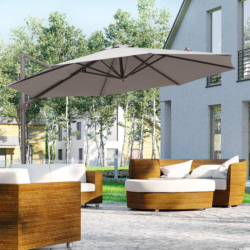 Patio Umbrellas, 10ft Cantilever Patio Umbrella Offset with 360° Rotation and Crank Open - Grey - Seasonal Overstock