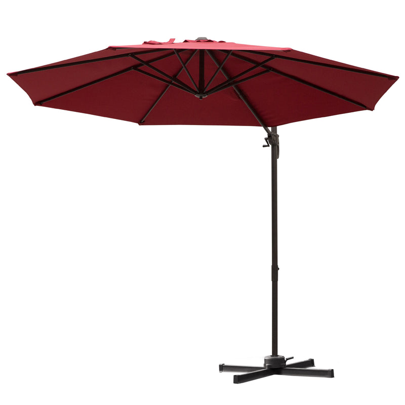 Patio Umbrellas, 10ft Cantilever Patio Umbrella Offset with 360° Rotation and Crank Open - Wine Red - Seasonal Overstock