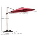 Patio Umbrellas, 10ft Cantilever Patio Umbrella Offset with 360° Rotation and Crank Open - Wine Red - Seasonal Overstock