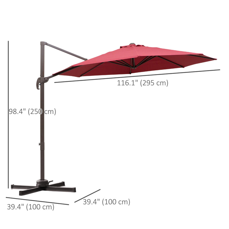 Patio Umbrellas, 10ft Cantilever Patio Umbrella Offset with 360° Rotation and Crank Open - Wine Red - Seasonal Overstock