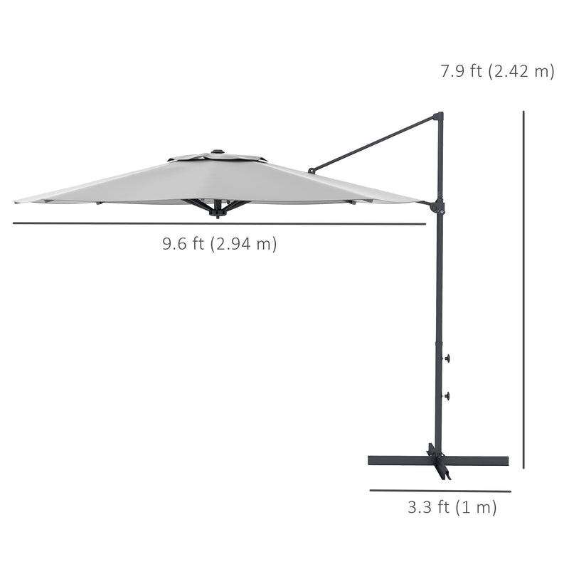 Patio Umbrellas, 10ft Cantilever Patio Umbrella Offset Aluminum Pole with 360° Rotation, Tilt and Crank Open - Grey - Seasonal Overstock