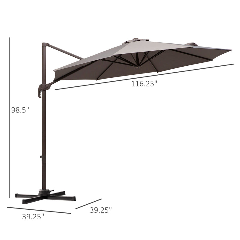 Patio Umbrellas, 10ft Cantilever Patio Umbrella Offset with 360° Rotation and Crank Open - Grey - Seasonal Overstock