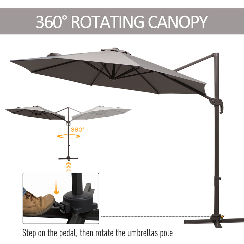 Patio Umbrellas, 10ft Cantilever Patio Umbrella Offset with 360° Rotation and Crank Open - Grey - Seasonal Overstock