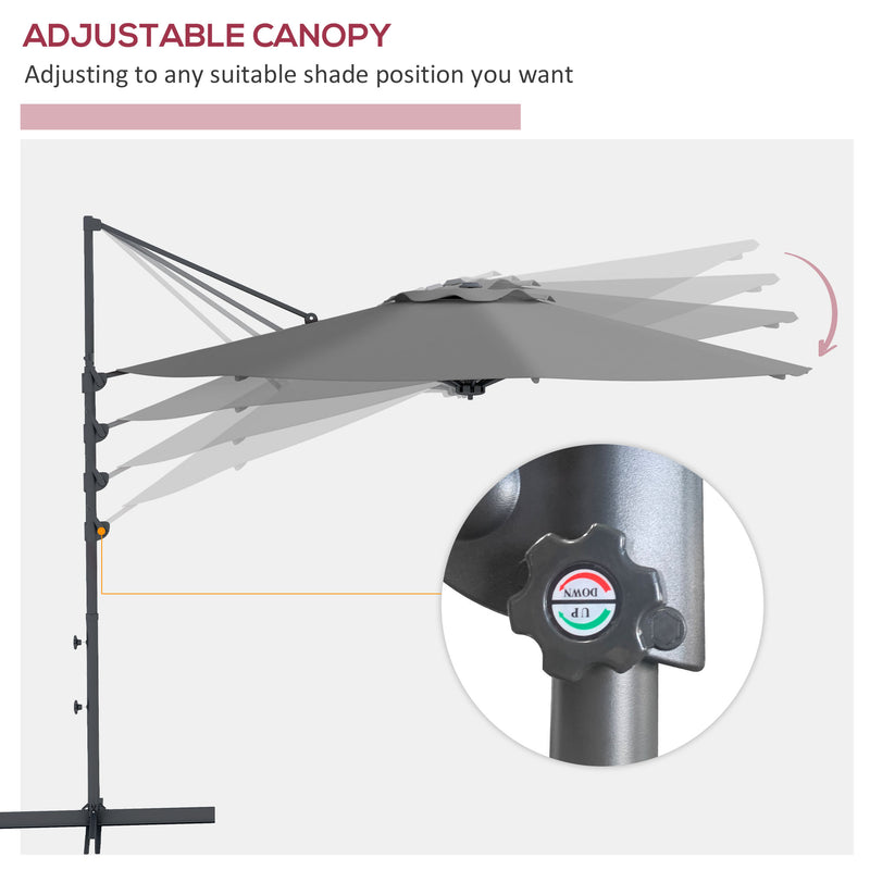 Patio Umbrellas, 10ft Cantilever Patio Umbrella Offset Aluminum Pole with 360° Rotation, Tilt and Crank Open - Grey - Seasonal Overstock