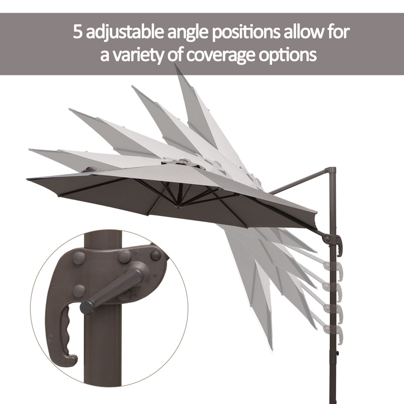 Patio Umbrellas, 10ft Cantilever Patio Umbrella Offset with 360° Rotation and Crank Open - Grey - Seasonal Overstock