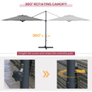 Patio Umbrellas, 10ft Cantilever Patio Umbrella Offset Aluminum Pole with 360° Rotation, Tilt and Crank Open - Grey - Seasonal Overstock