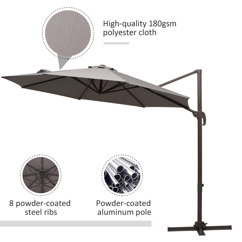 Patio Umbrellas, 10ft Cantilever Patio Umbrella Offset with 360° Rotation and Crank Open - Grey - Seasonal Overstock