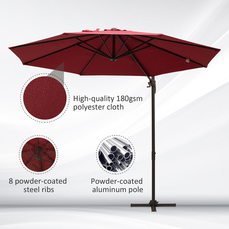 Patio Umbrellas, 10ft Cantilever Patio Umbrella Offset with 360° Rotation and Crank Open - Wine Red - Seasonal Overstock