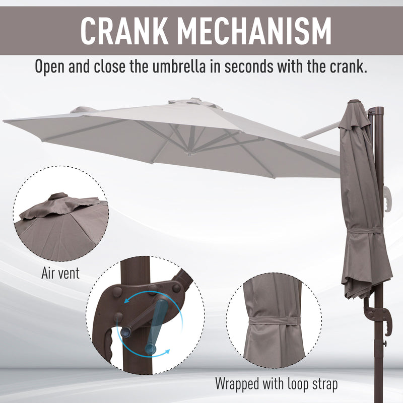 Patio Umbrellas, 10ft Cantilever Patio Umbrella Offset with 360° Rotation and Crank Open - Grey - Seasonal Overstock