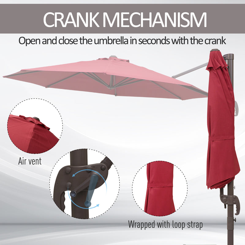 Patio Umbrellas, 10ft Cantilever Patio Umbrella Offset with 360° Rotation and Crank Open - Wine Red - Seasonal Overstock