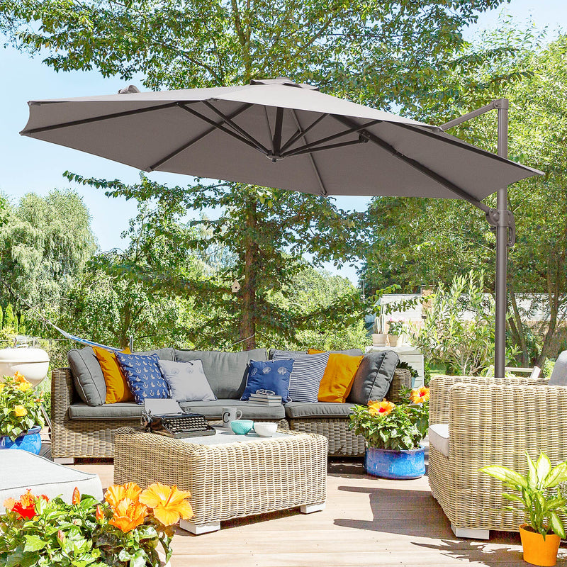 Patio Umbrellas, 10ft Cantilever Patio Umbrella Offset with 360° Rotation and Crank Open - Grey - Seasonal Overstock