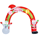 Inflatable Christmas arch with Santa Claus and snowman decorations on a white background
