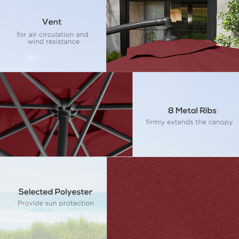 Patio Umbrellas, 10' Deluxe Cantilever Patio Umbrella - Wine Red - Seasonal Overstock