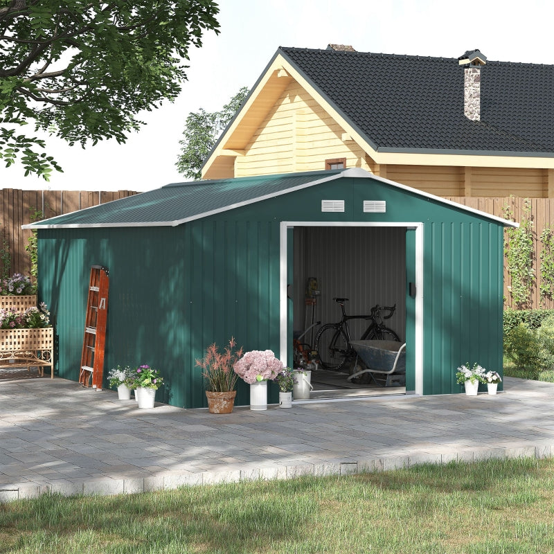 11.2' x 12.5' Large Garden Storage Shed - Green