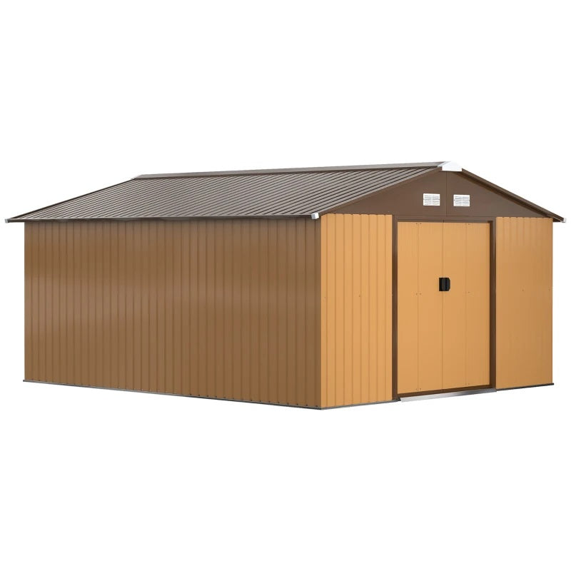 11.2' x 12.5' Large Garden Storage Shed - Tan Brown