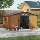 11.2' x 12.5' Large Garden Storage Shed with Dual Sliding Doors - Tan Brown