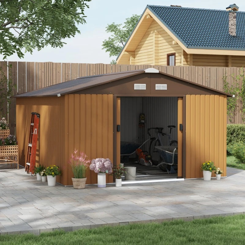 11.2' x 12.5' Large Garden Storage Shed - Tan Brown