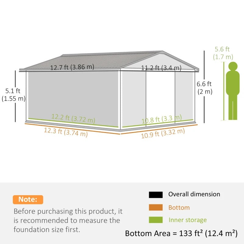 11.2' x 12.5' Large Garden Storage Shed - Tan Brown