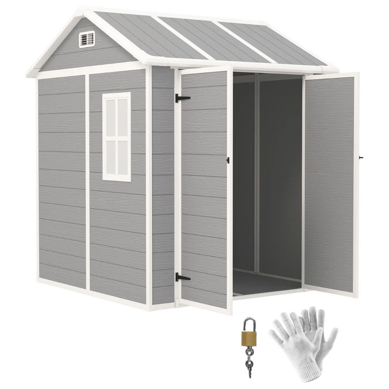 6' x 6' Polypropylene Resin Plastic Garden Shed with Dual Swing Doors - Grey