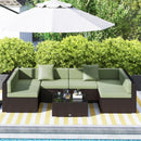 Patio Furniture, Peace River 7 Pc Rattan Wicker Modular Outdoor Furniture Sectional Sofa Set - Light Green / Brown - Seasonal Overstock