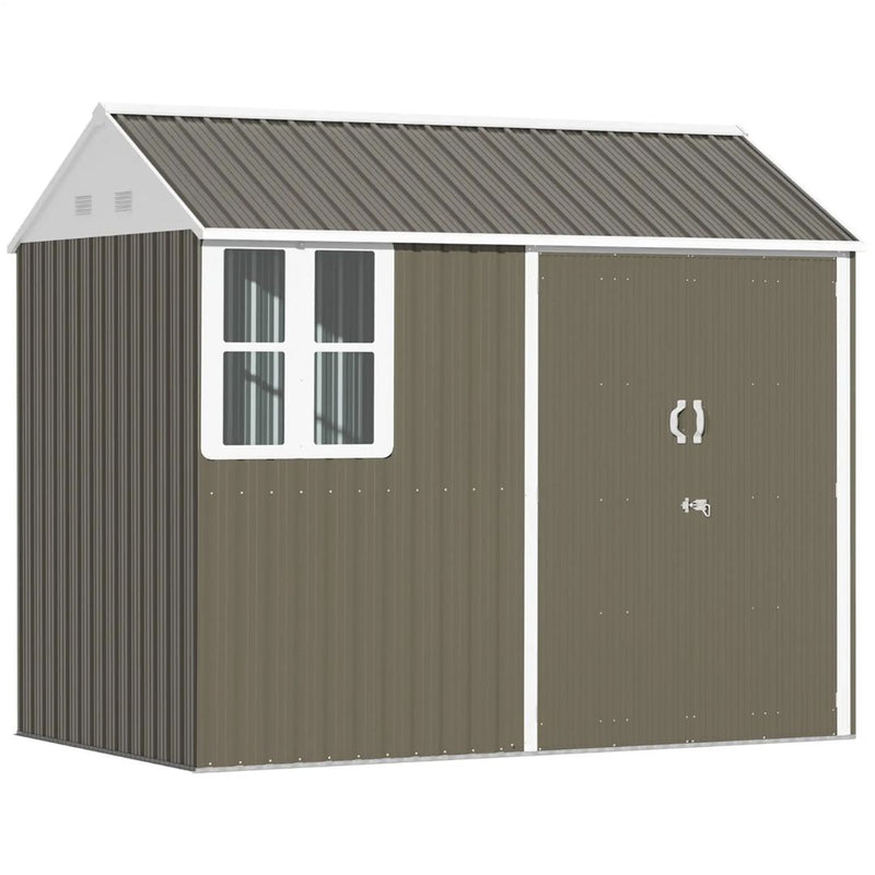 8.5' x 5.5' Outdoor Garden Storage Shed with 2 Swing Doors and Window - Light Grey