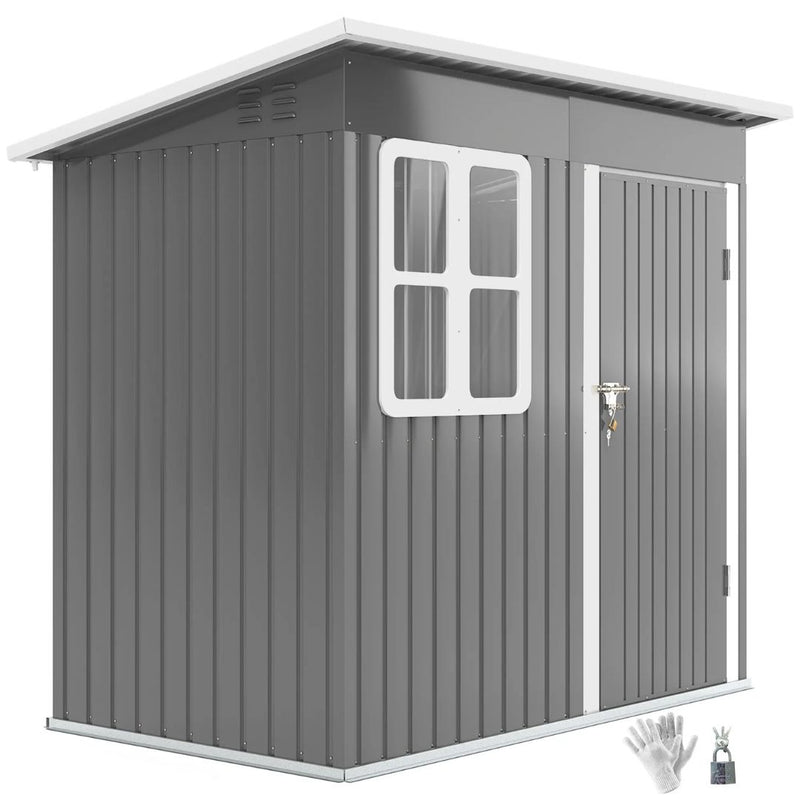 7' x 4' Outdoor Garden Storage Shed with Swing Door and Window - Grey