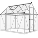 6' x 8' Walk-In Aluminum Frame Greenhouse, 2-Type Polycarbonate Panels, Swing Door - Silver