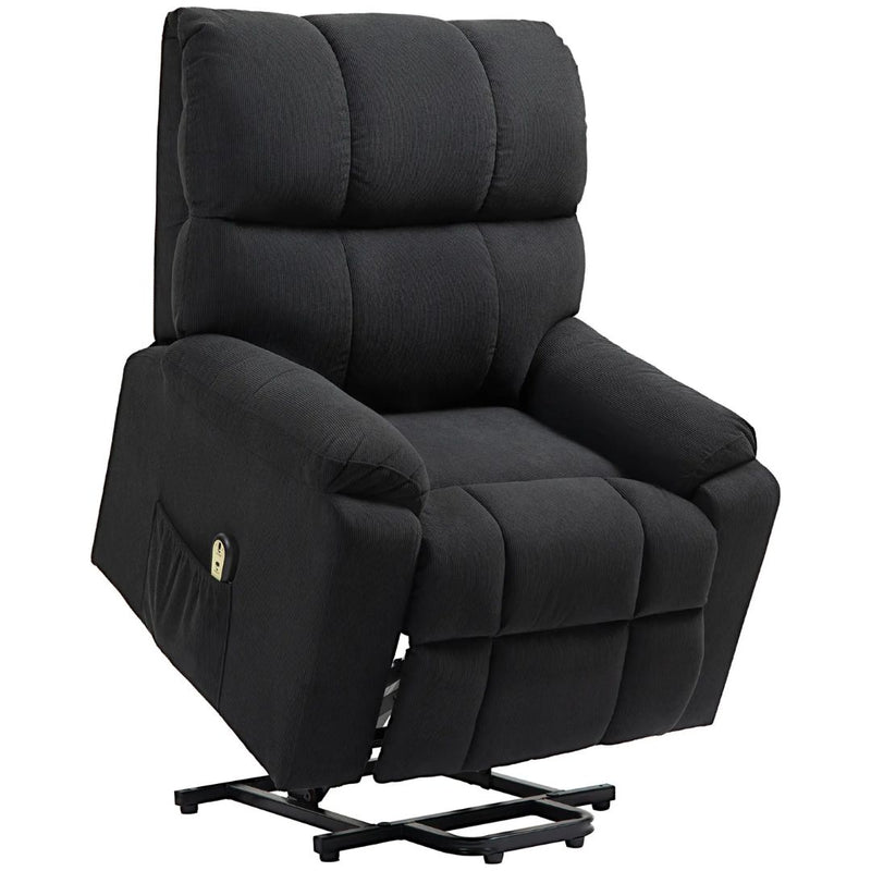 Benson Springs Lift Assist Recliner Chair with Remote - Black Microfibre