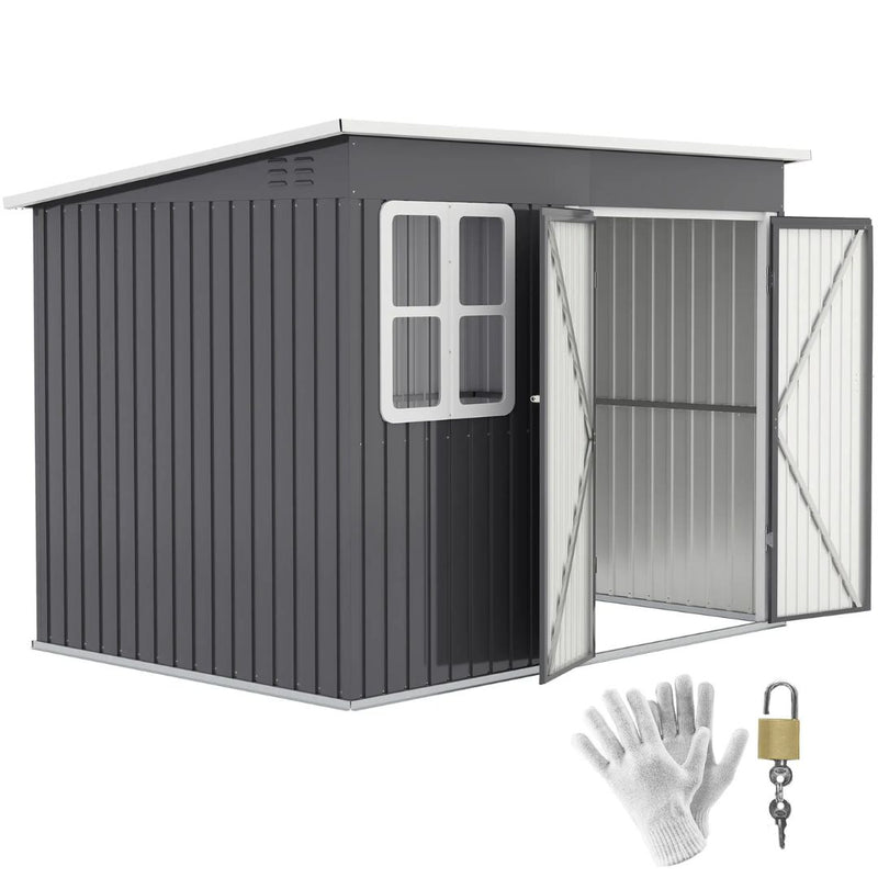 8.5' x 6' Outdoor Garden Storage Shed with 2 Swing Doors and Window - Grey