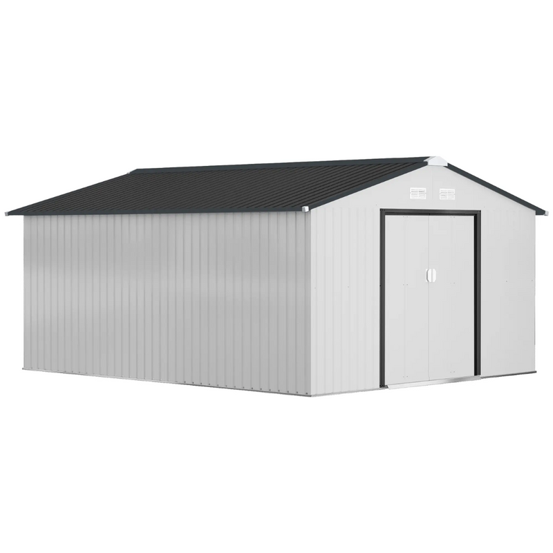 11.2' x 12.5' Large Garden Storage Shed with Dual Sliding Doors - Silver Grey