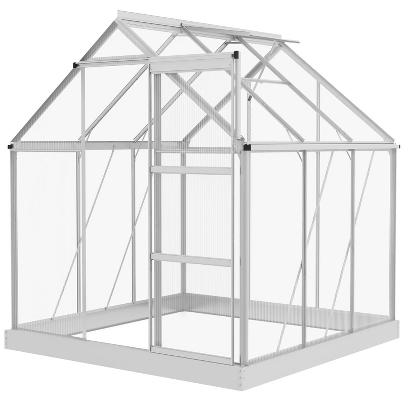 6' x 6' Walk-In Aluminum Frame Greenhouse, Polycarbonate Panels, Sliding Door - Silver