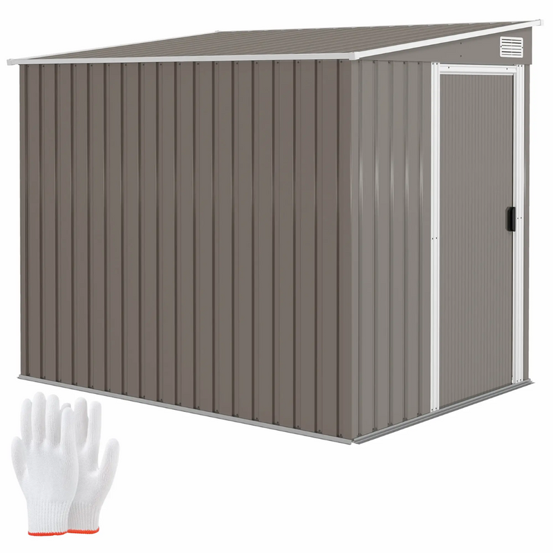 5' x 7' Galvanized Lean-To Storage Shed with Sliding Door - Light Grey