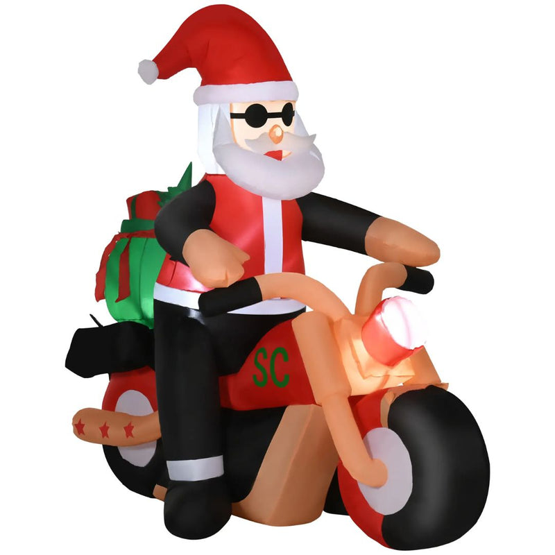 Inflatable Santa on a Motorcycle 5.5ft Tall with LED Lights for Indoor Outdoor Christmas Display