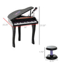 Musical Instruments, Mini Grand Piano Electronic Keyboard for Kids w/ 37 Keys and Microphone - Black - Seasonal Overstock