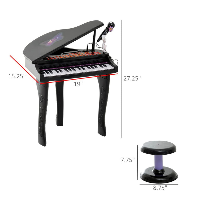 Mini Grand Piano Electronic Keyboard for Kids w/ 37 Keys and Microphone - Black