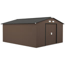 11.2' x 12.5' Large Garden Storage Shed with Dual Sliding Doors - Dark Brown