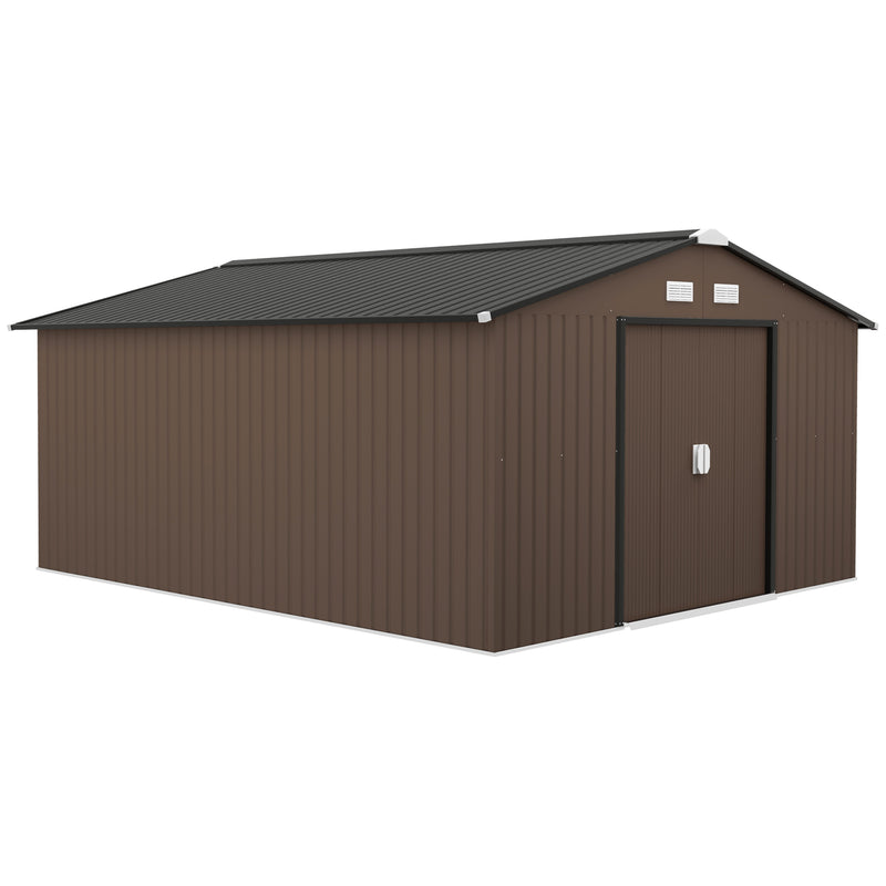 11.2' x 12.5' Large Garden Storage Shed with Dual Sliding Doors - Dark Brown