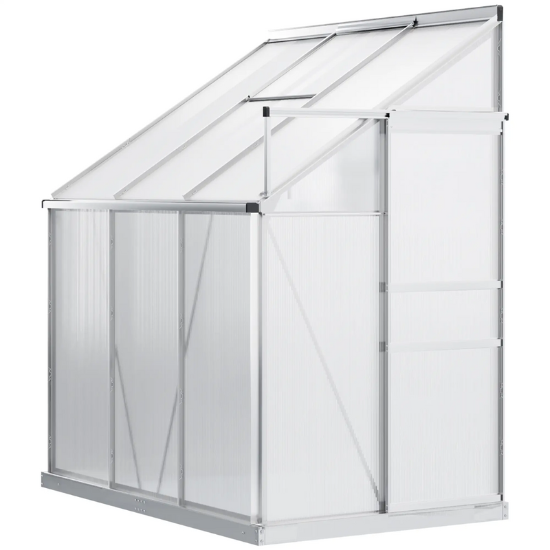 6' x 4' Lean To Walk-In Aluminum Frame Greenhouse with Polycarbonate Panels - Silver