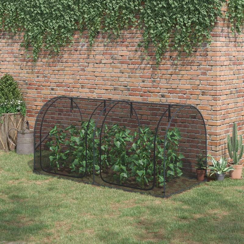 8' x 4' Mesh Garden Protection Crop Cage Cover with 2 Zipper Doors - Black