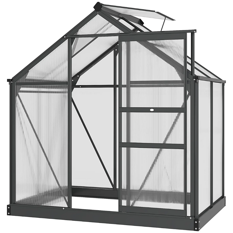 6.2' x 4.3' Walk-In Greenhouse with Aluminum Frame, Polycarbonate Panels and Sliding Door - Grey