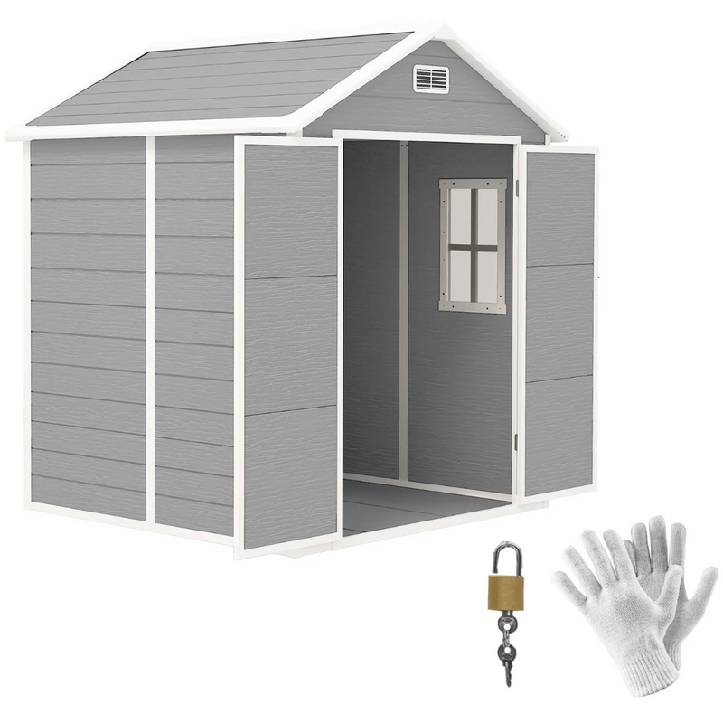 6' x 5' Polypropylene Resin Plastic Outdoor Storage Shed with Two Lockable Doors, Floor - Grey